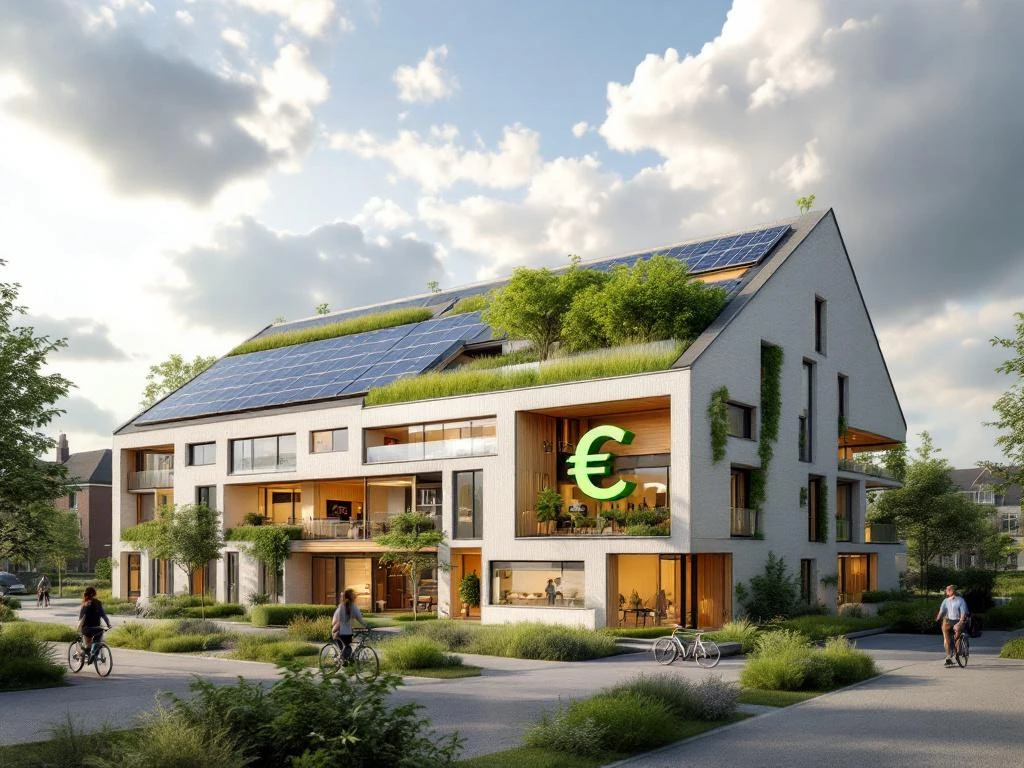 Moderne duurzame woningbouw in Noord-Nederland met zonnepanelen, groene daken en energiezuinige isolatiesystemen